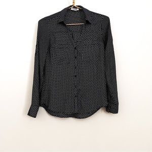 Express portofino slim-fit extra small navy blue blouse with white polka dots